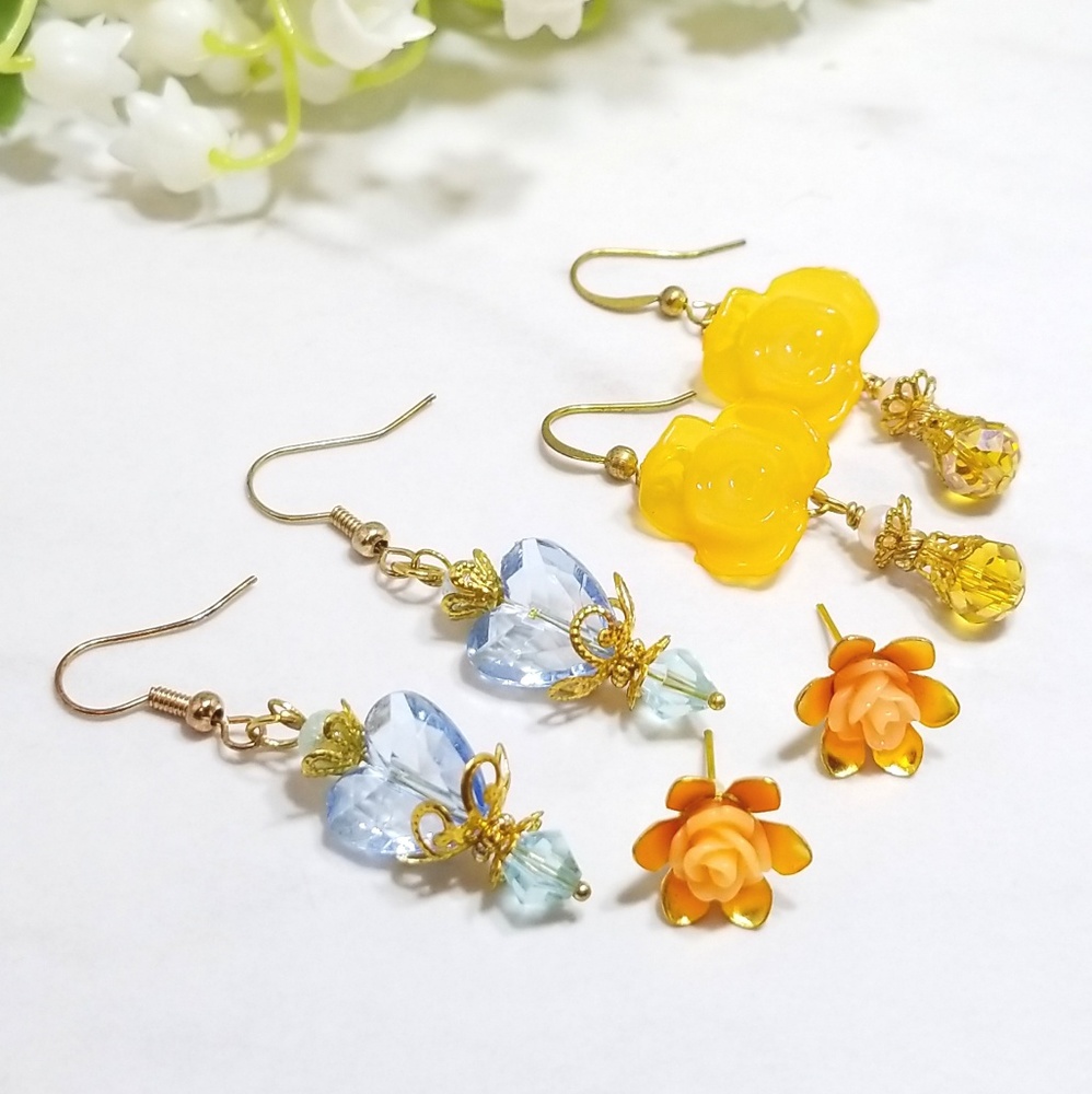 Handmade Cute Rose Dangle & Studs Earring Set